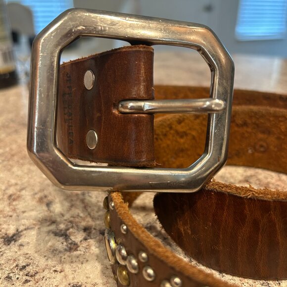 Brown Studded Leather Belt with Silver Buckle main image 5